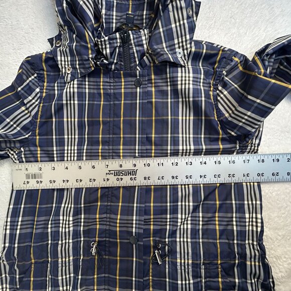 Brooks Brothers Womens Water Repellent Coat Plaid Hooded Jacket Size 4 Blue - Picture 9 of 10